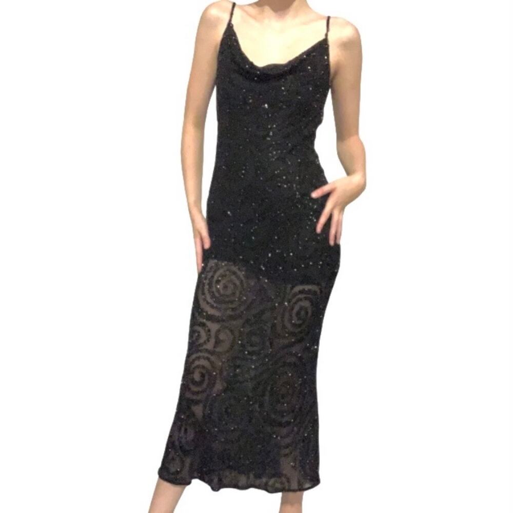 Stenay Vintage Beaded Silk Maxi Dress Y2K Late 90s Size 4